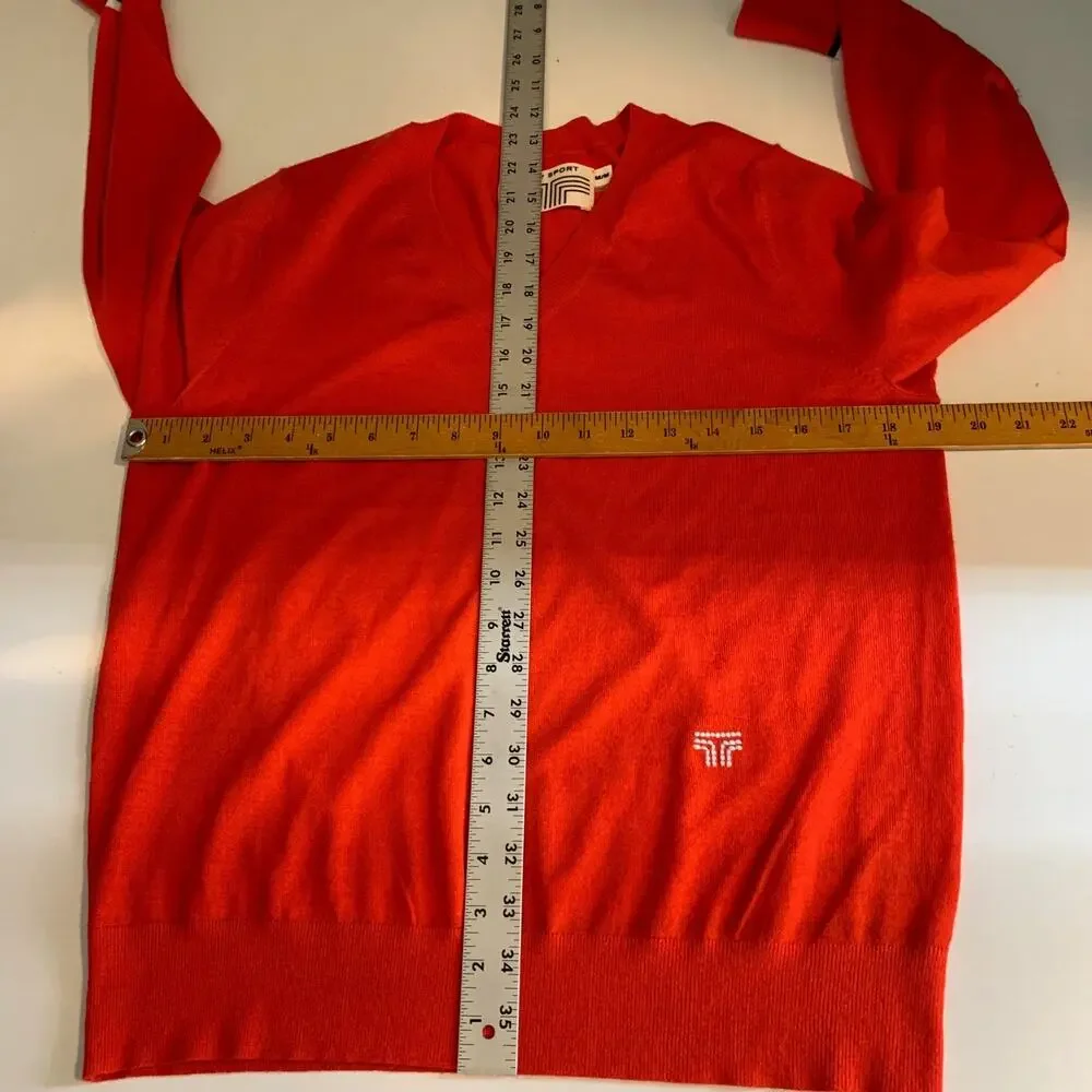 Tory Sport Sweater Womens M Medium Chili V Neck Long Sleeve Merino Wool Coolmax